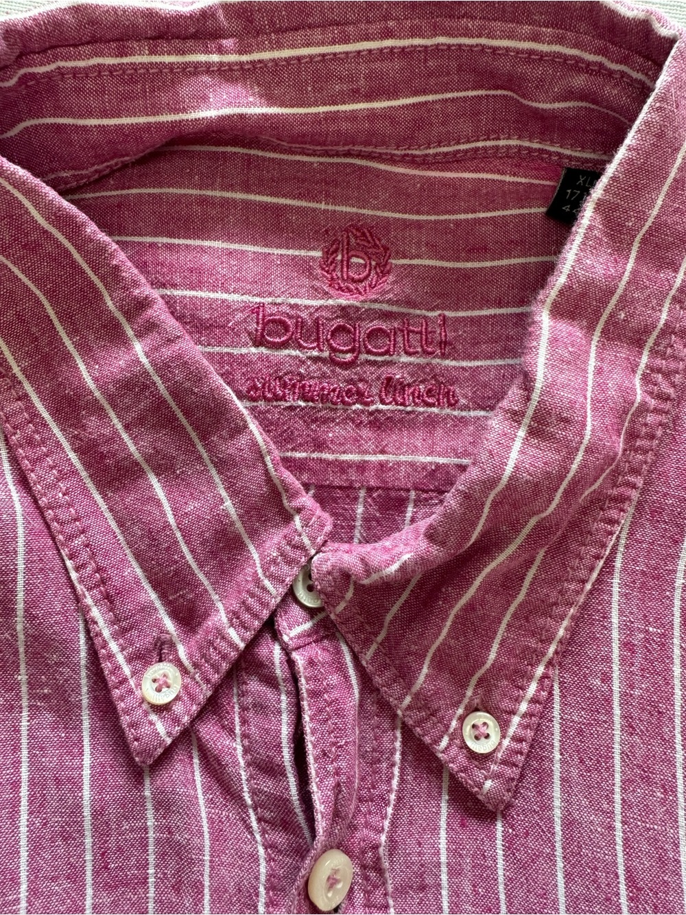 Bugatti Magenta & White Vertical Stripe Button-Down Shirt XL